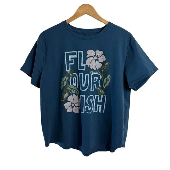 Sonoma The Relaxed Graphic Tee XL Blue Pink Flowers Text Words Short Sleeves Top - Picture 1 of 4